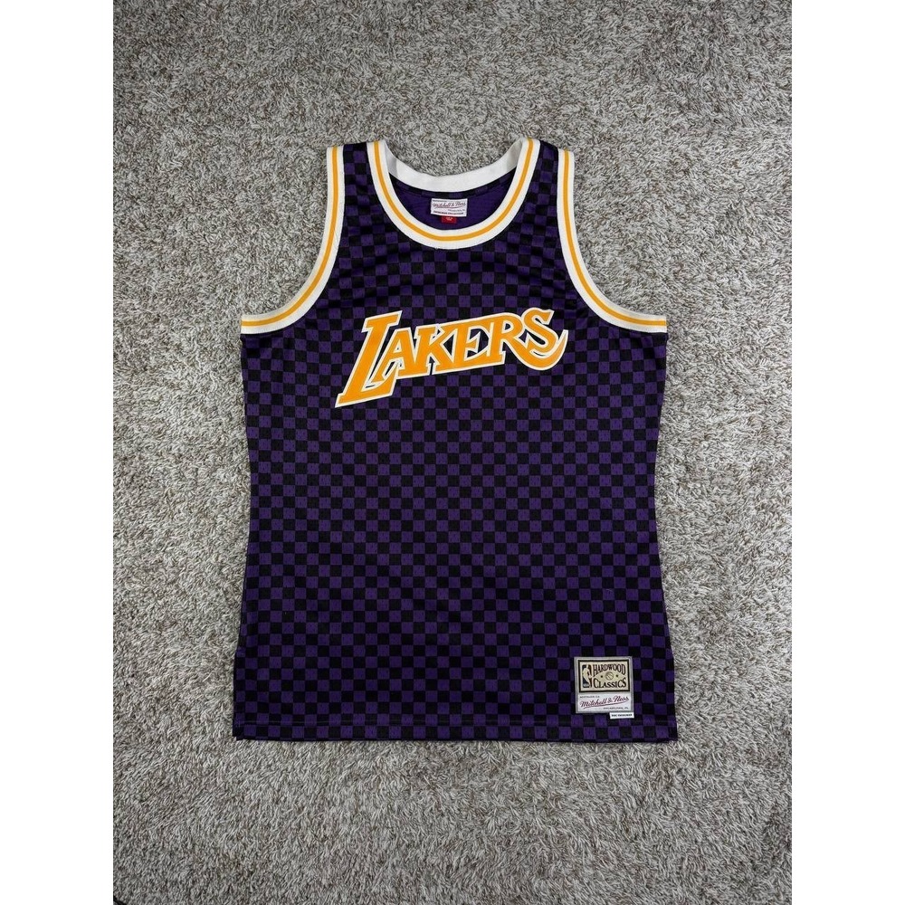 Mens Mitchell & Ness NBA Checked Swingman Jersey LA Lakers